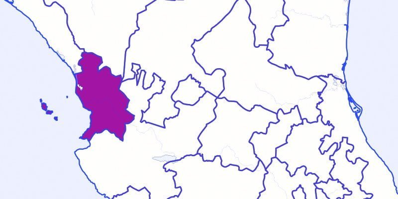 Estado de Nayarit resaltado en un mapa de México